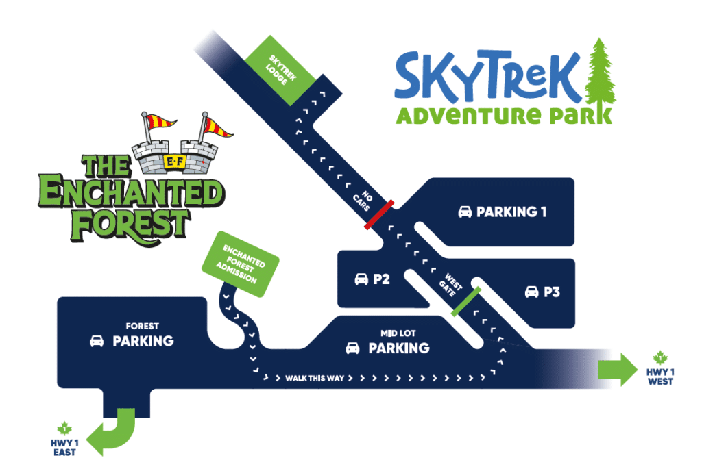 Enchanted Forest to SkyTrek Adventure Park - Parking Map